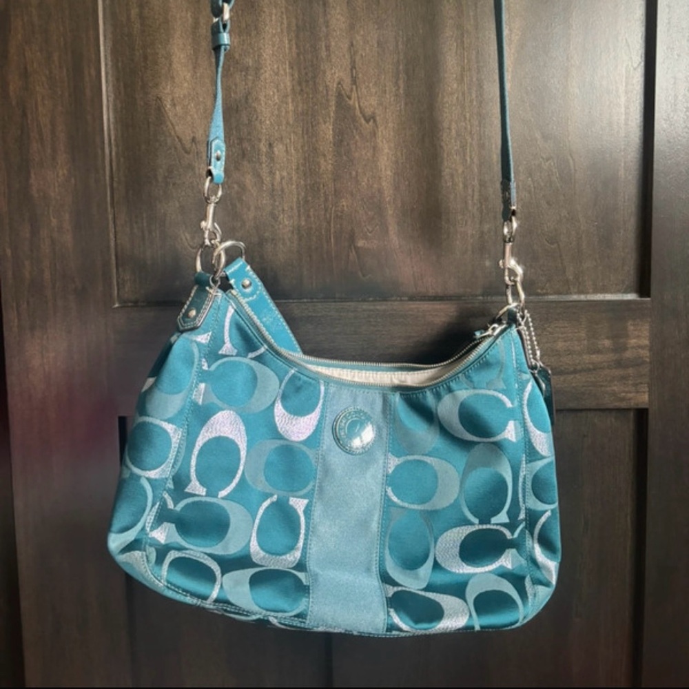 Coach Teal and Silver Shoulder Bag